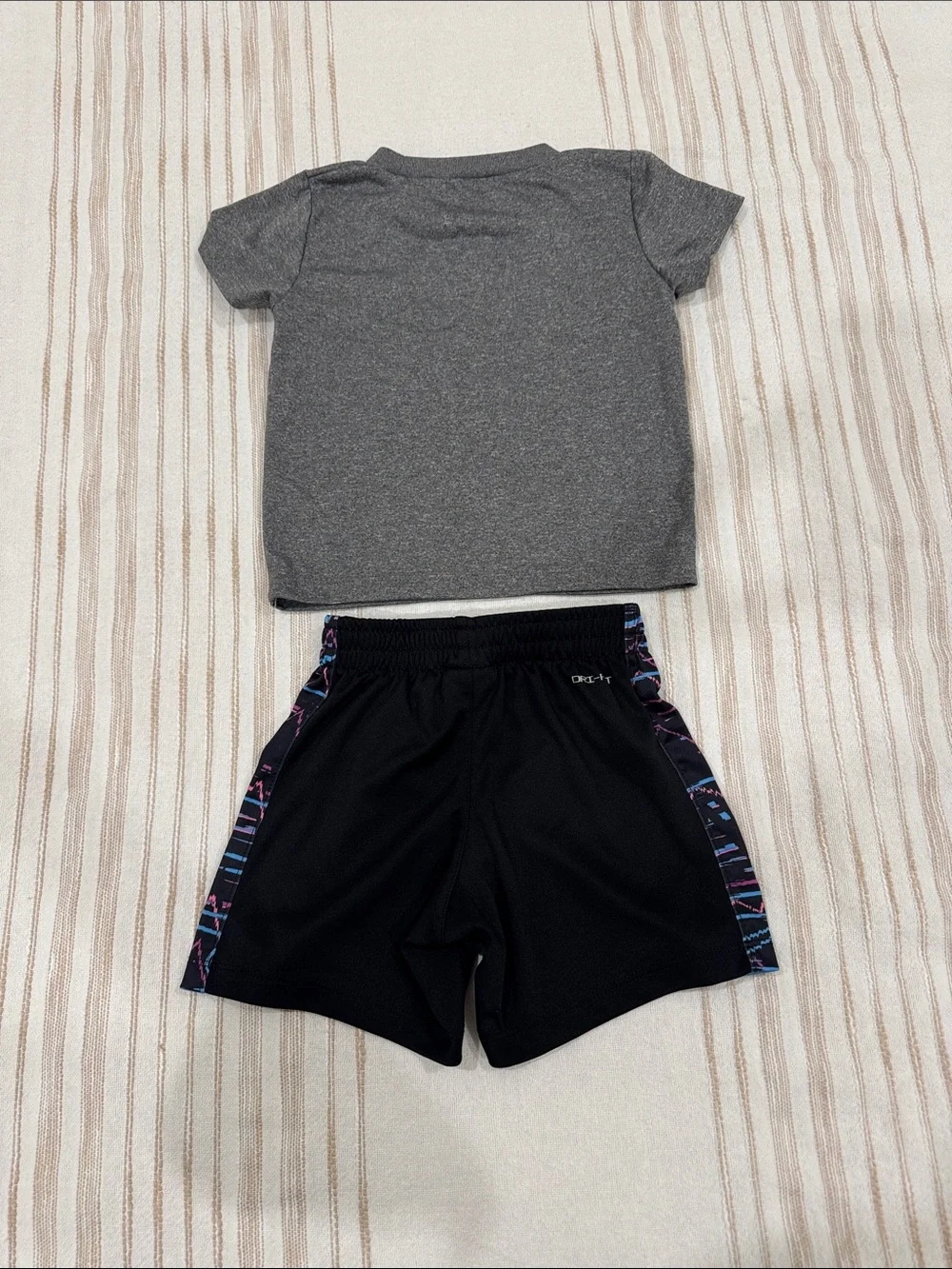 Nike Gray Tee & Black Shorts Kids Athletic Set with Multicolor Swoosh